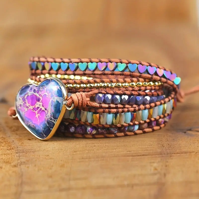 Heart of Harmony Variscite 5-Layer Leather Wrap Bracelet