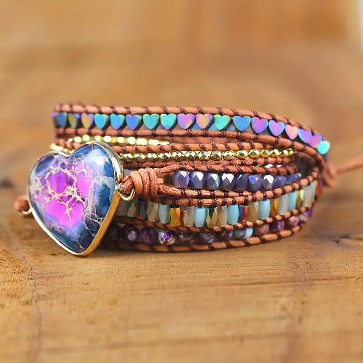 Heart of Harmony Variscite 5-Layer Leather Wrap Bracelet
