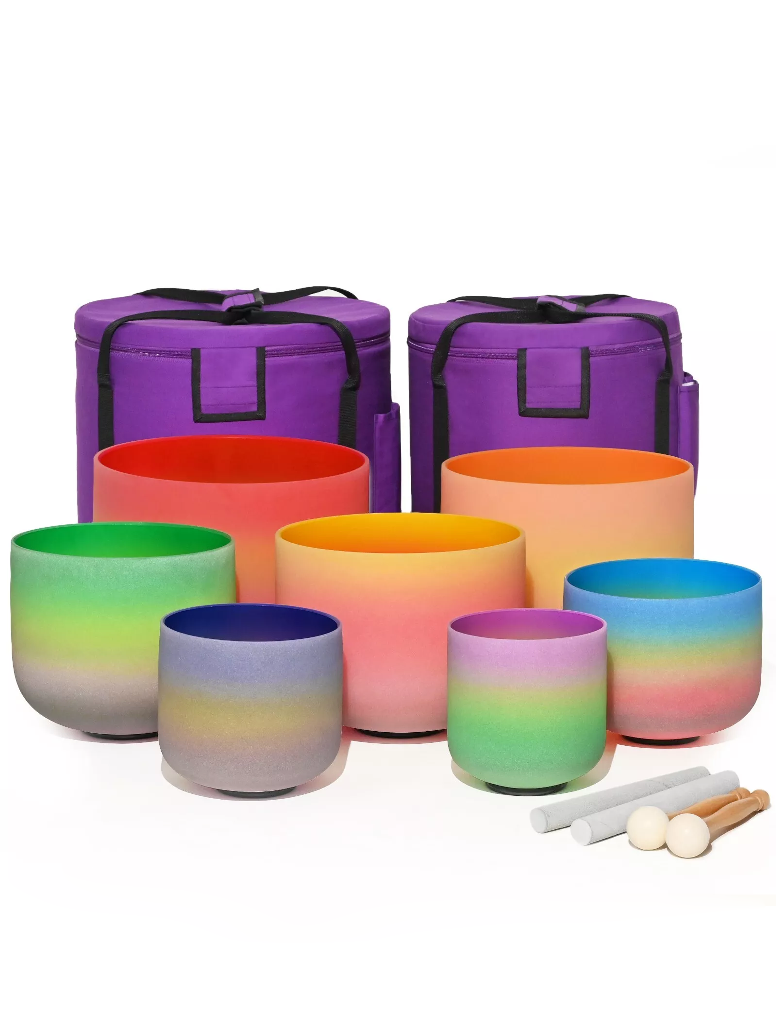 7 Chakra Rainbow Ombre Colored Quartz Crystal Singing Bowl Chakra Set ...