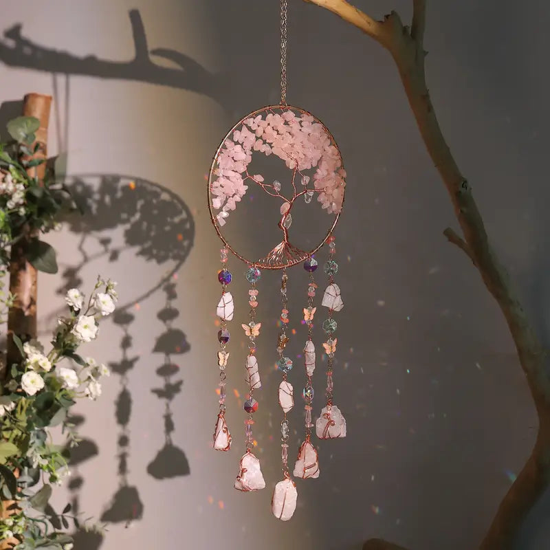 Rose Quartz with Butterflies Dreamcatcher Sun catcher