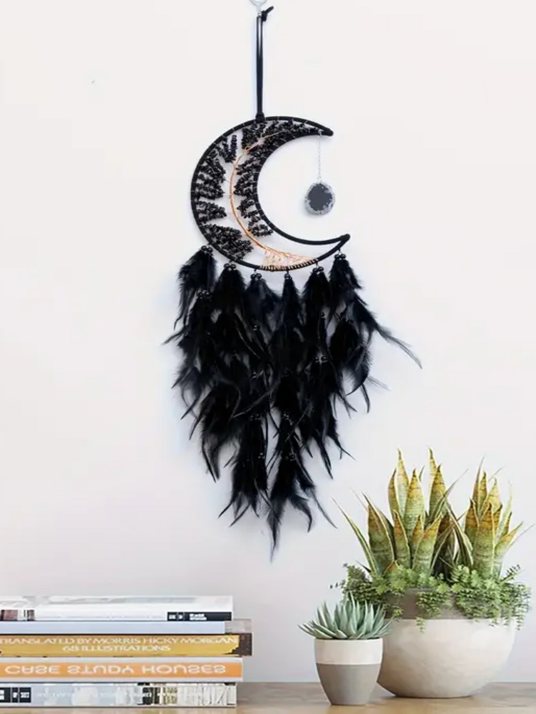Black Obsidian and Agate Moon Dream Catcher