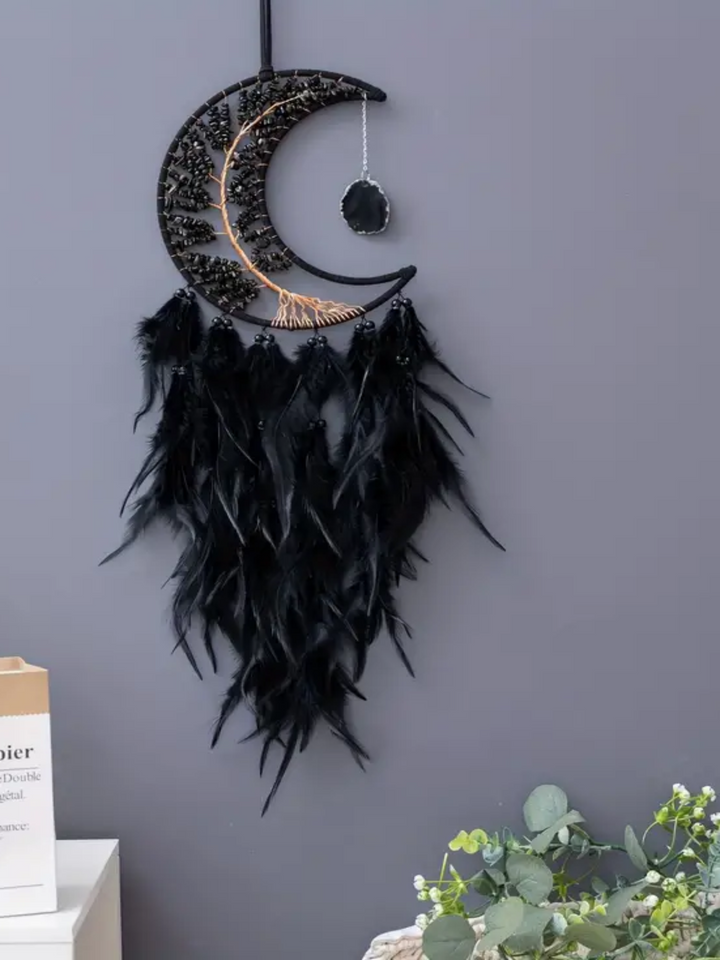 Black Obsidian and Agate Moon Dream Catcher