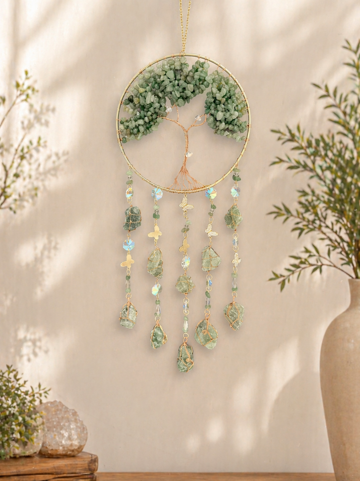 Green Aventurine Tree of Life Butterfly Sun Catcher