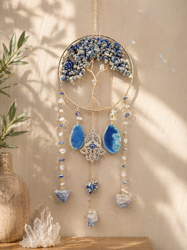 Lapis Lazuli Hamsa Tree of Life Sun Catcher – Protection & Intuition