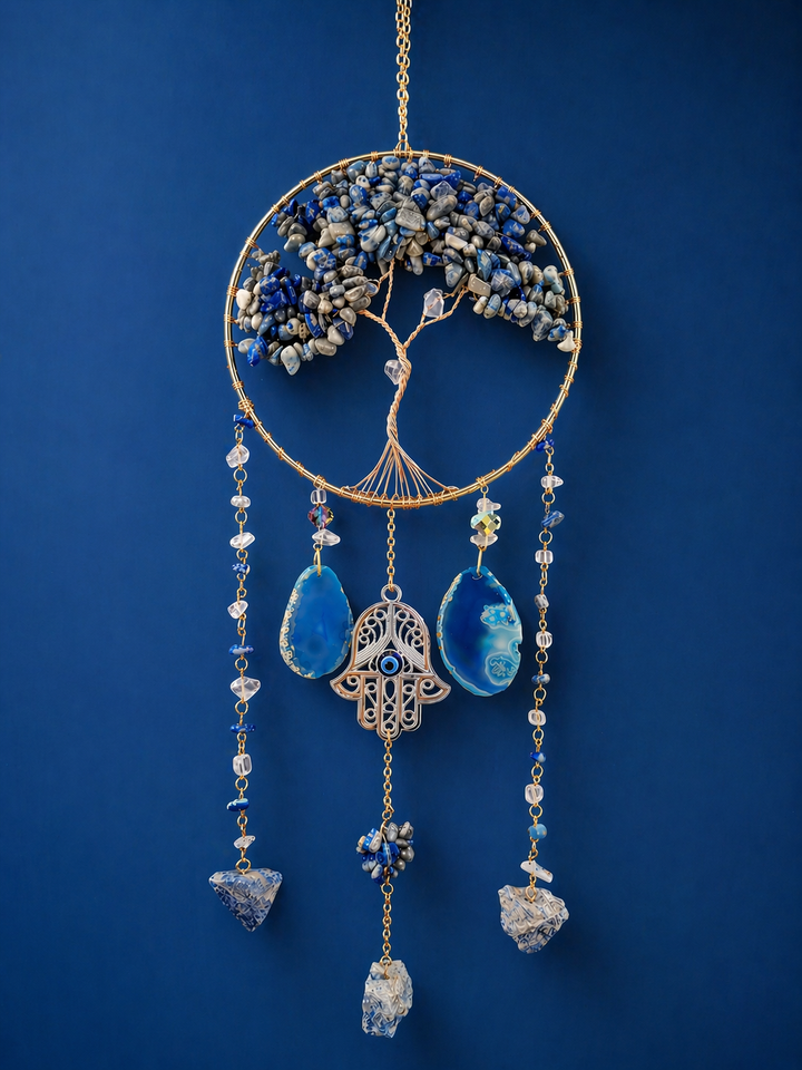 Lapis Lazuli Hamsa Tree of Life Sun Catcher – Protection & Intuition