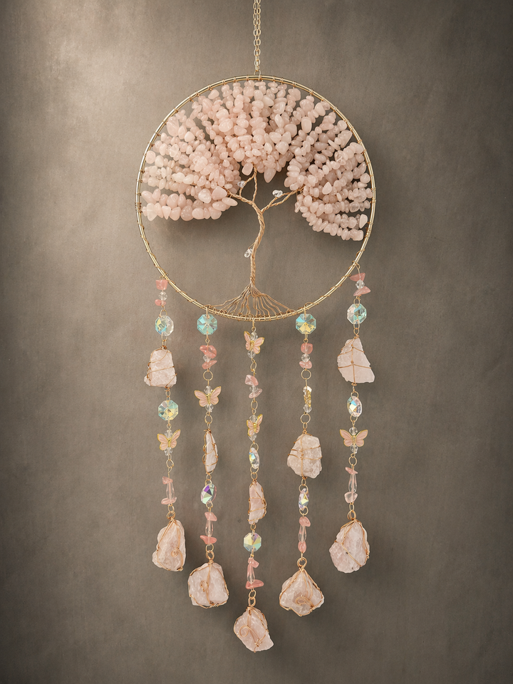 Rose Quartz Tree of Life Butterfly Sun Catcher