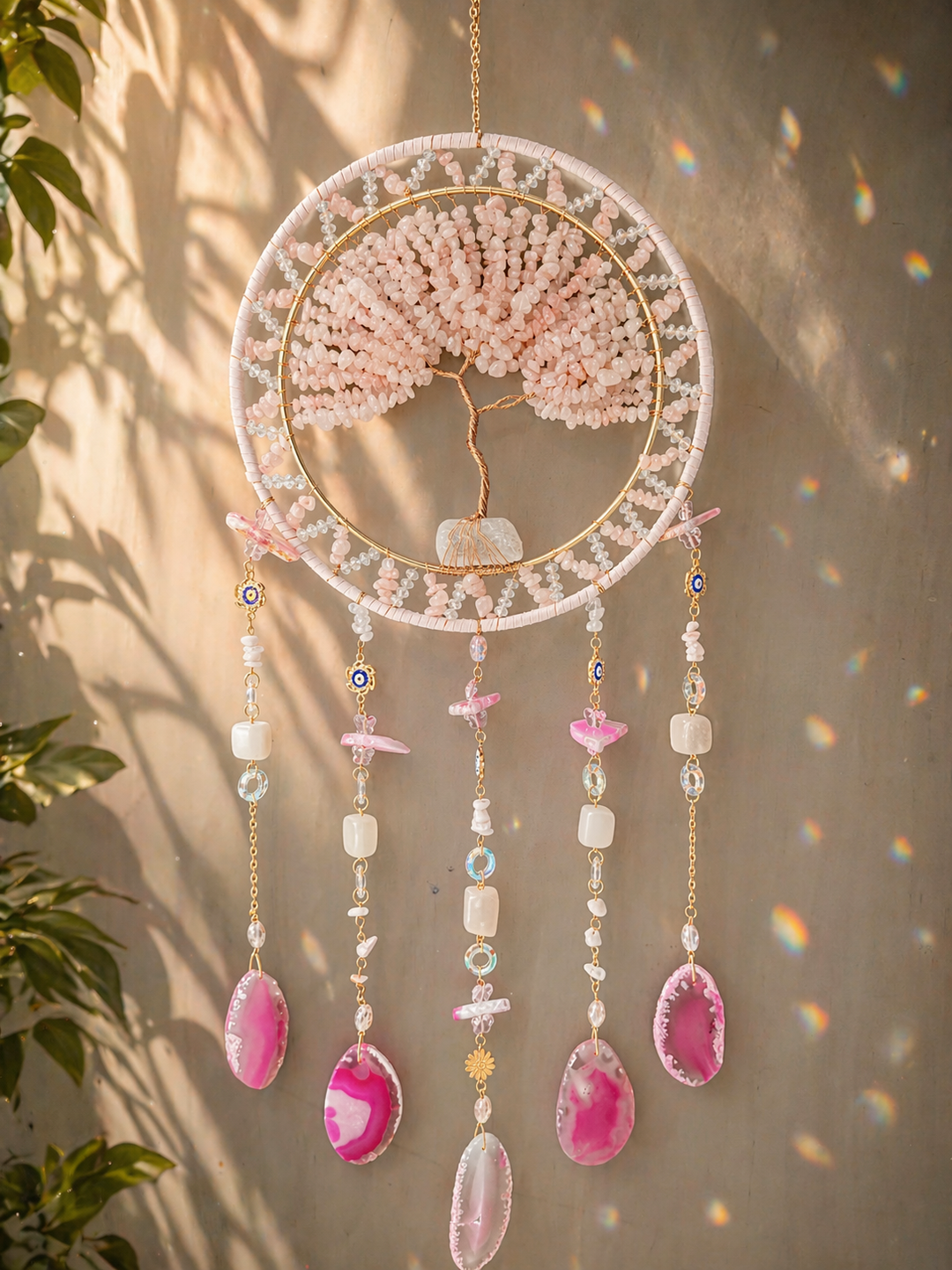 Rose Quartz Love & Harmony Tree of Life Suncatcher (Extra Large)