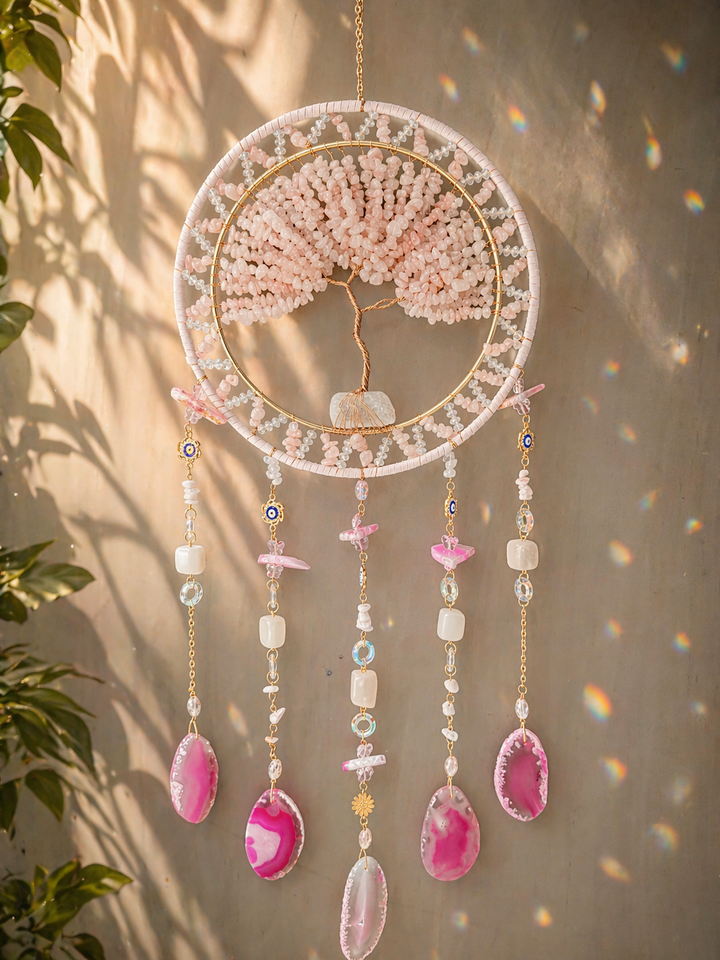 Rose Quartz Love & Harmony Tree of Life Suncatcher (Extra Large)