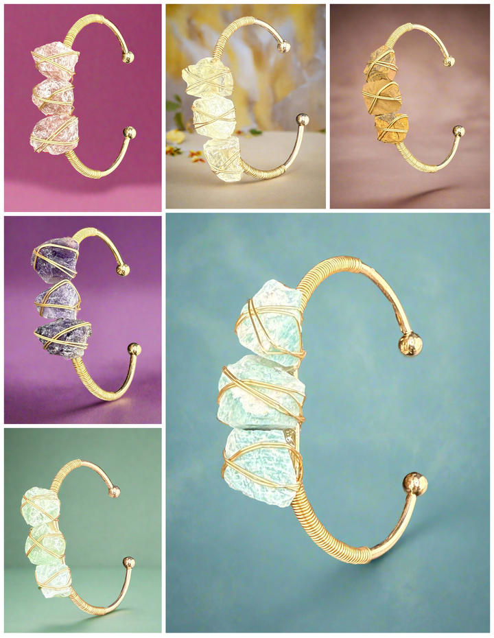 Natural Raw Crystals Cuff Bracelet
