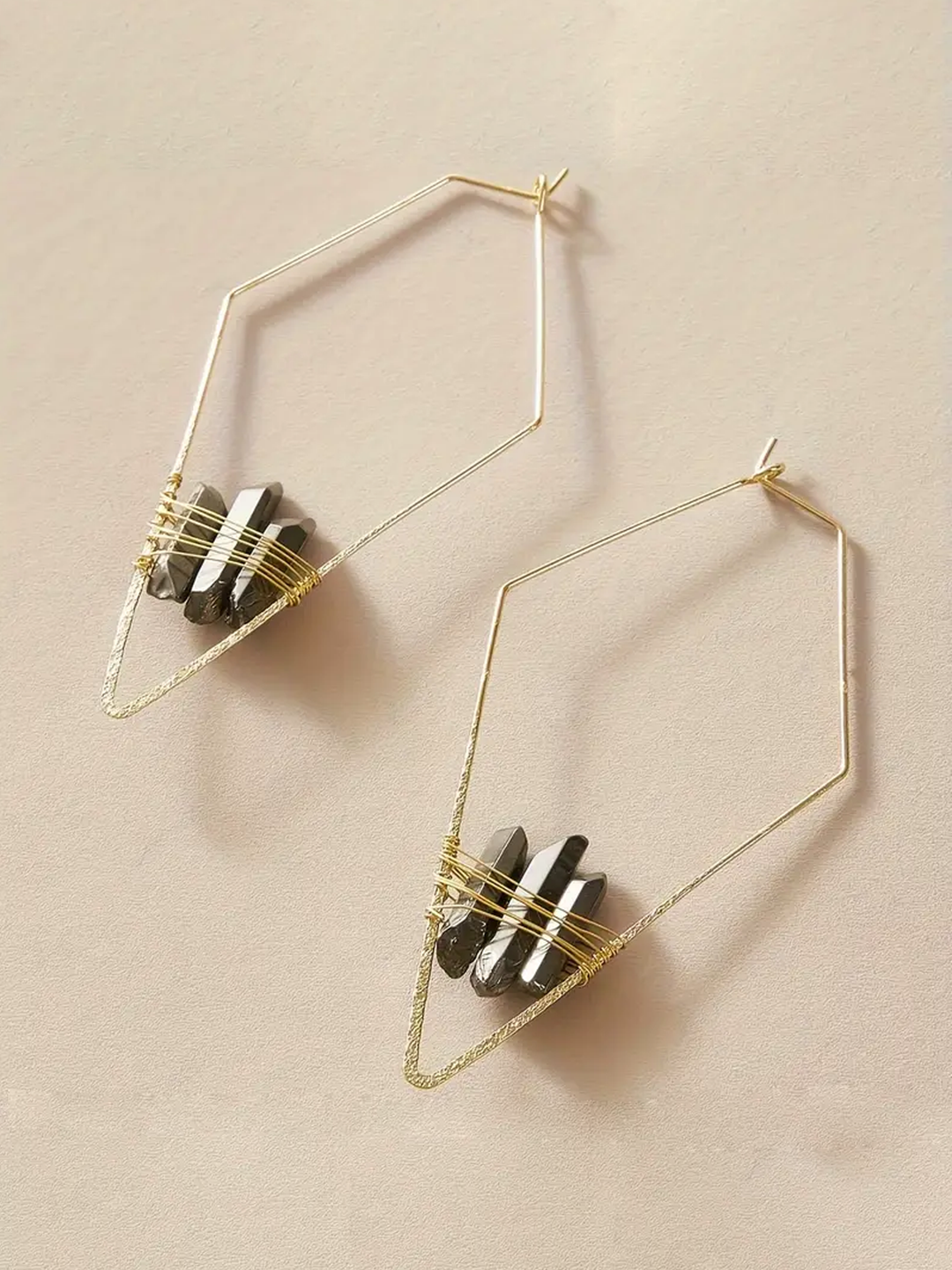 Natural Stone Copper Wire Hoop Earrings