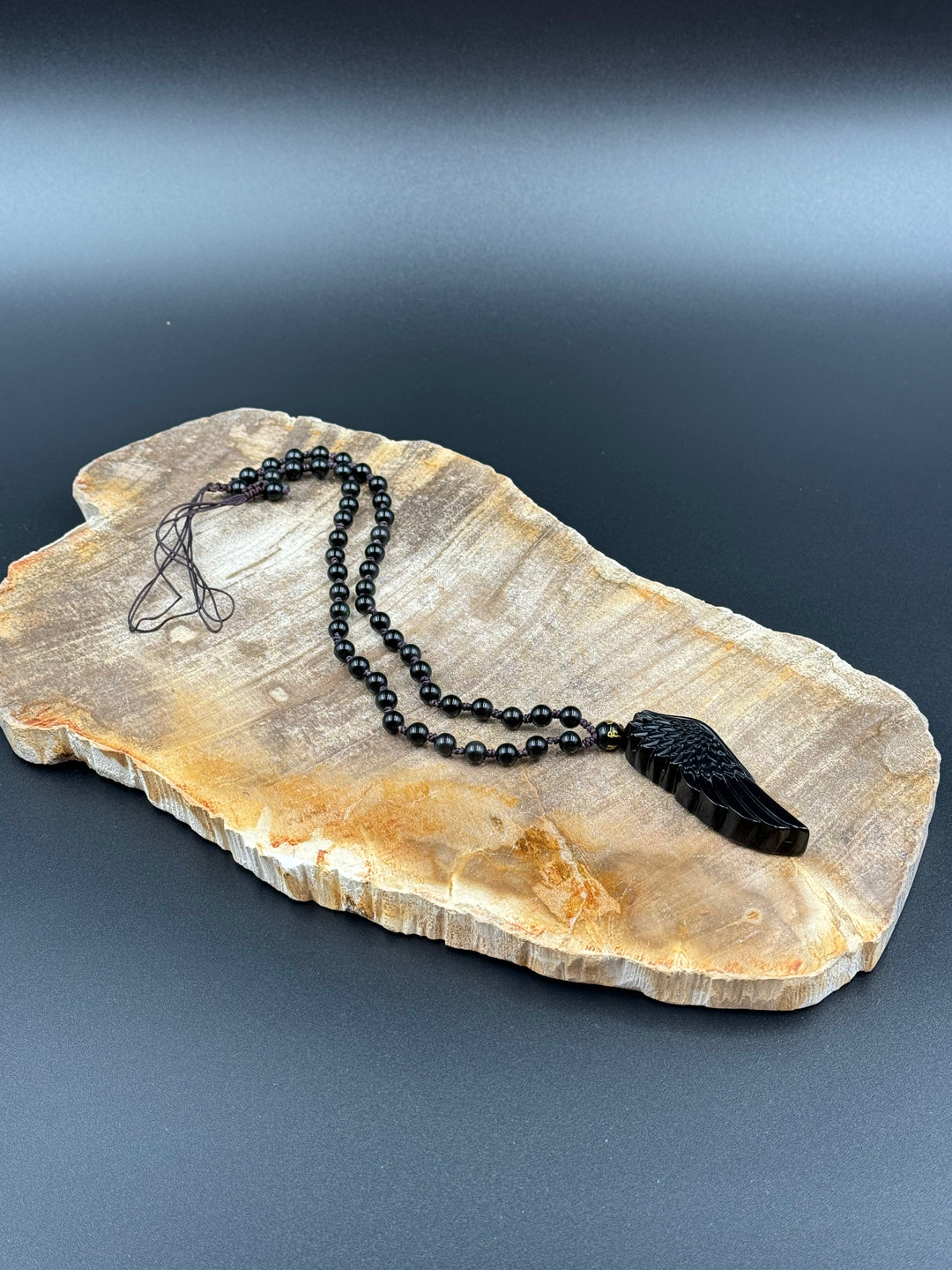 Black Obsidian Angel Wing Necklace
