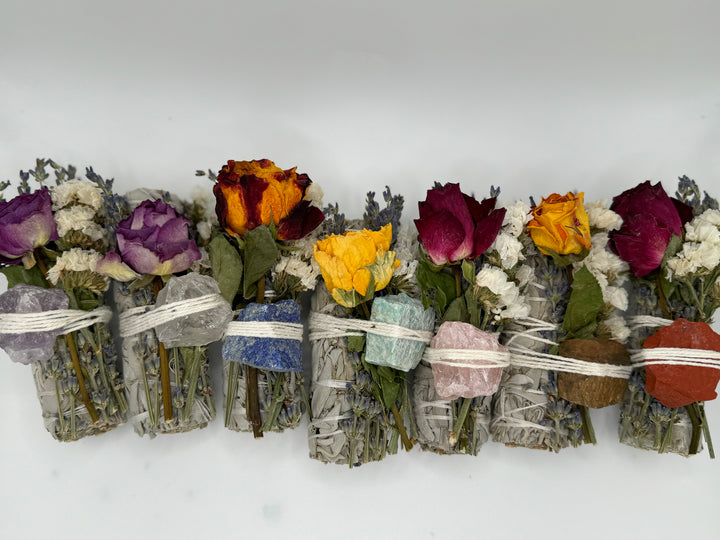 Exquisite Sage Sticks with Roses and Crystals (Set of 8 Sticks)