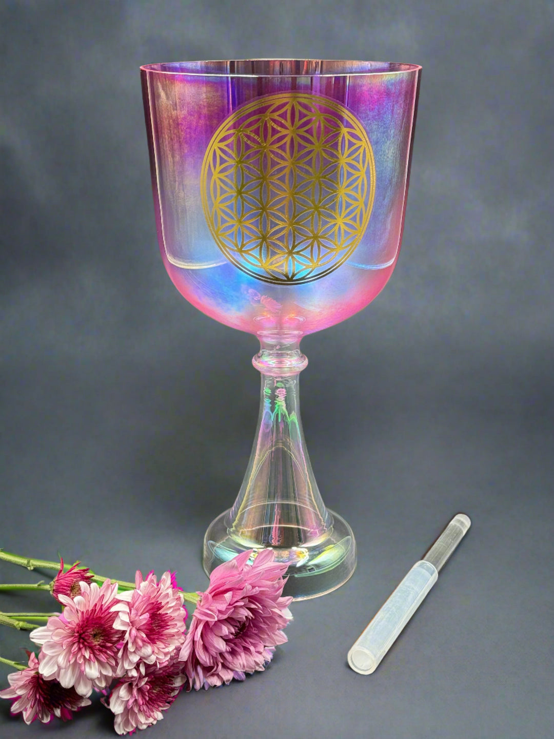 6" Fancy Pink Flower of Life 440 Hz Crystal Singing Chalice (F)