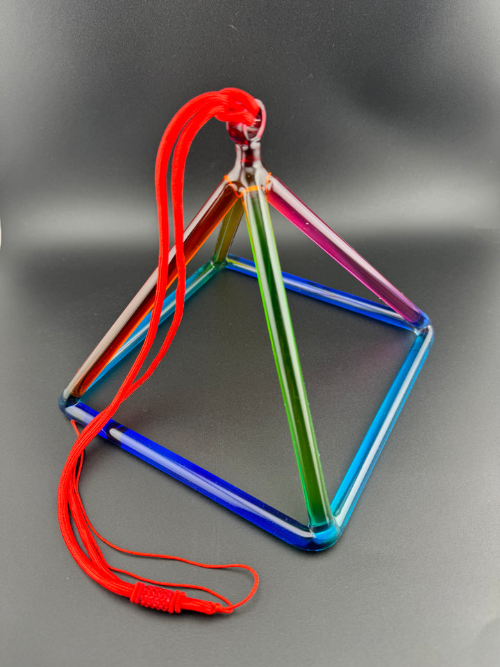 6" Rainbow Color Quartz Crystal Singing Pyramid With Carrier Bag & Mallet