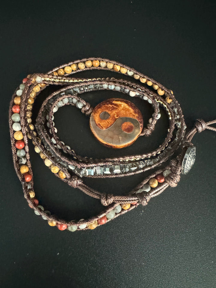 Vintage-Inspired Yin Yang Agate Beaded 5-Layer Wrap Around Bracelet