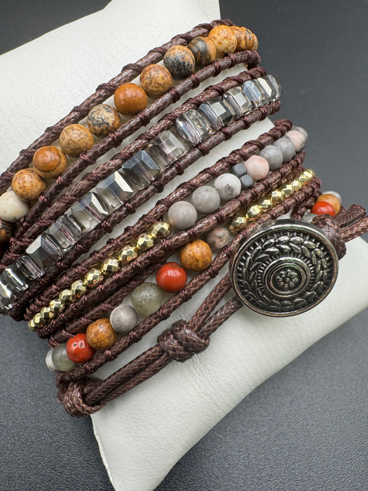 Vintage-Inspired Yin Yang Agate Beaded 5-Layer Wrap Around Bracelet