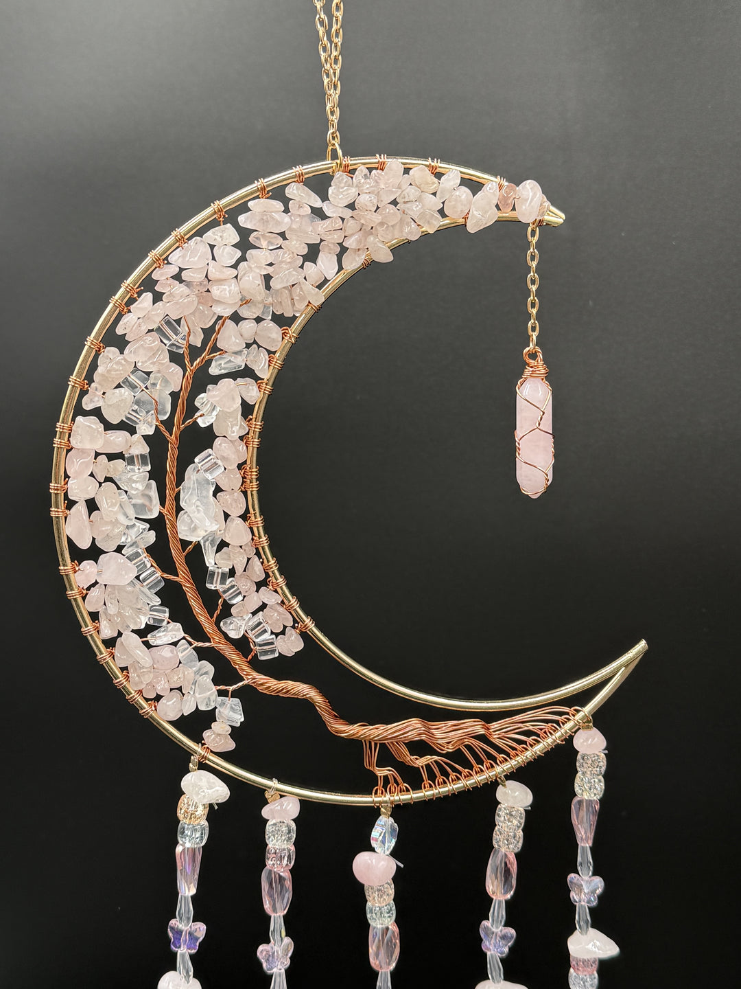 Rose Quartz Moon Dream Catcher / Sun Catcher