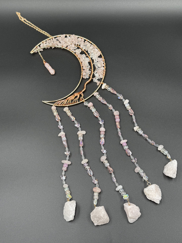 Rose Quartz Moon Dream Catcher / Sun Catcher