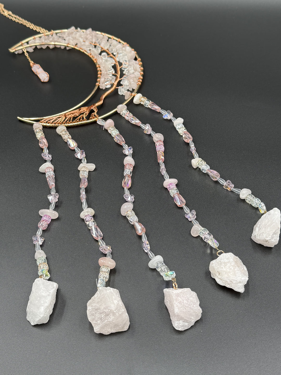 Rose Quartz Moon Dream Catcher / Sun Catcher