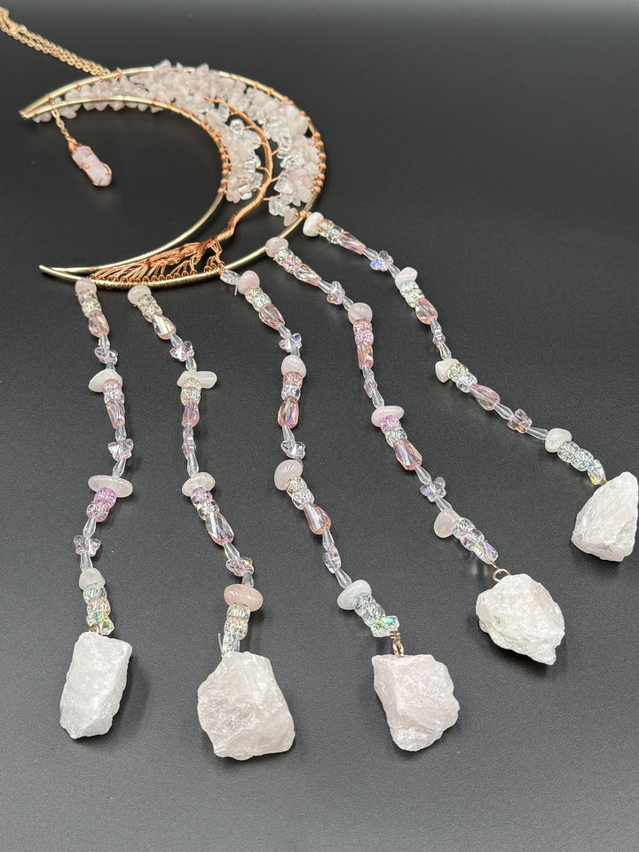 Rose Quartz Moon Dream Catcher / Sun Catcher