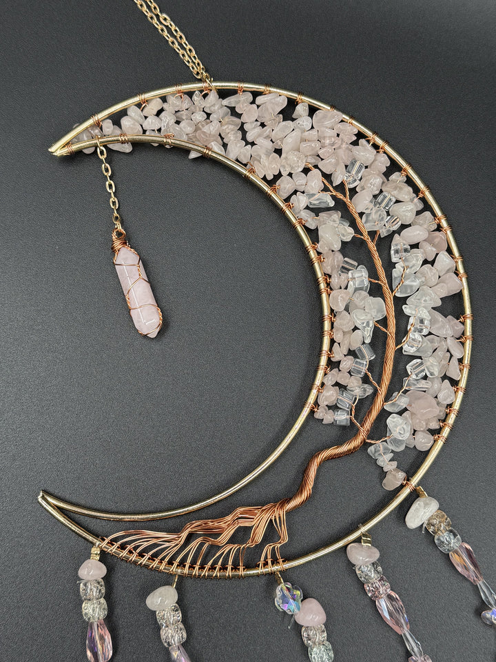 Rose Quartz Moon Dream Catcher / Sun Catcher