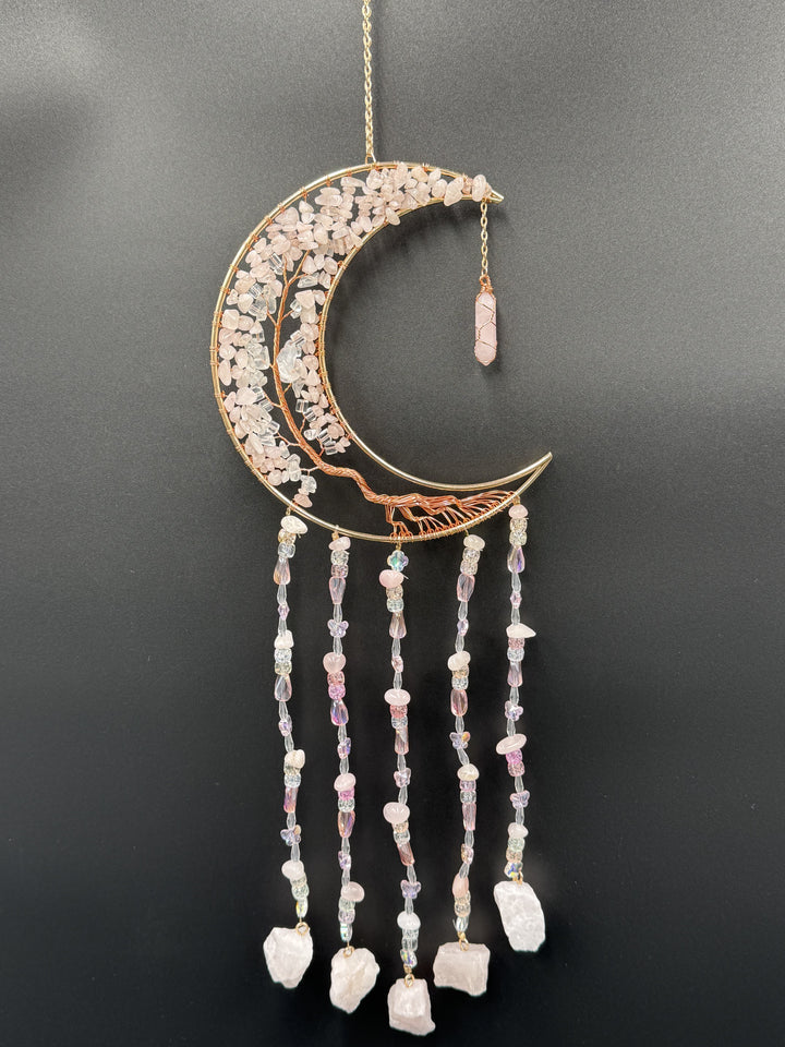 Rose Quartz Moon Dream Catcher / Sun Catcher