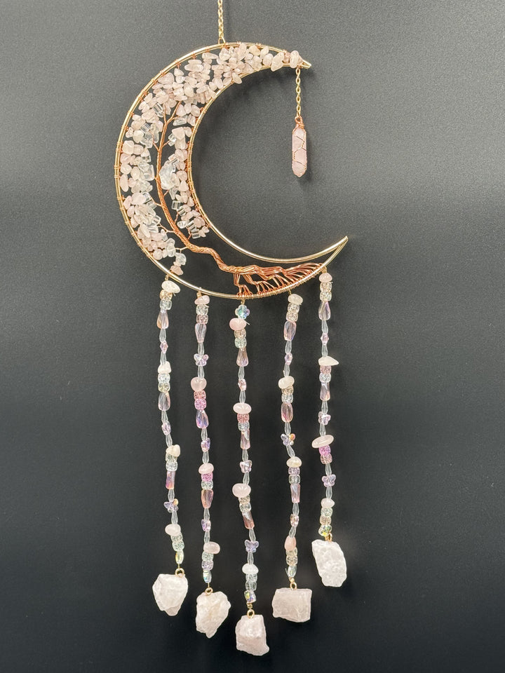 Rose Quartz Moon Dream Catcher / Sun Catcher