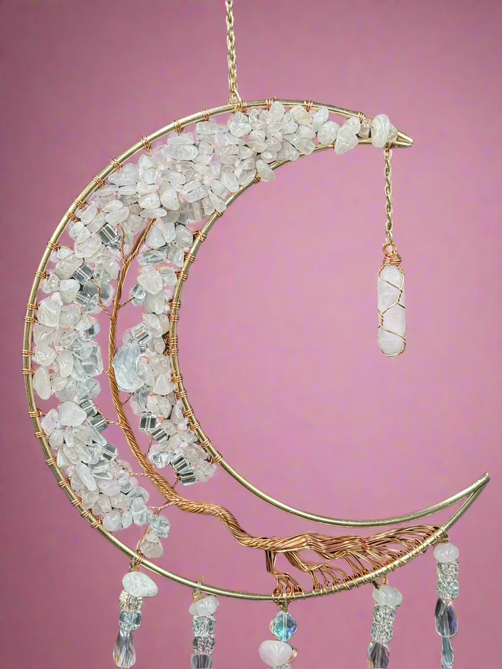Rose Quartz Moon Dream Catcher / Sun Catcher