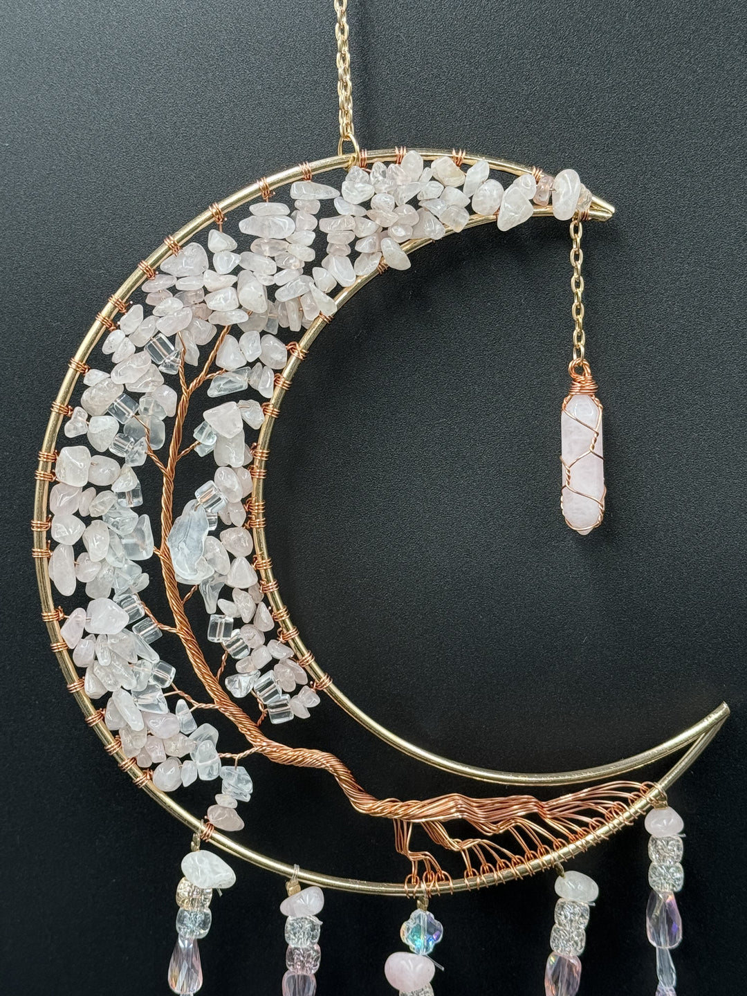 Rose Quartz Moon Dream Catcher / Sun Catcher