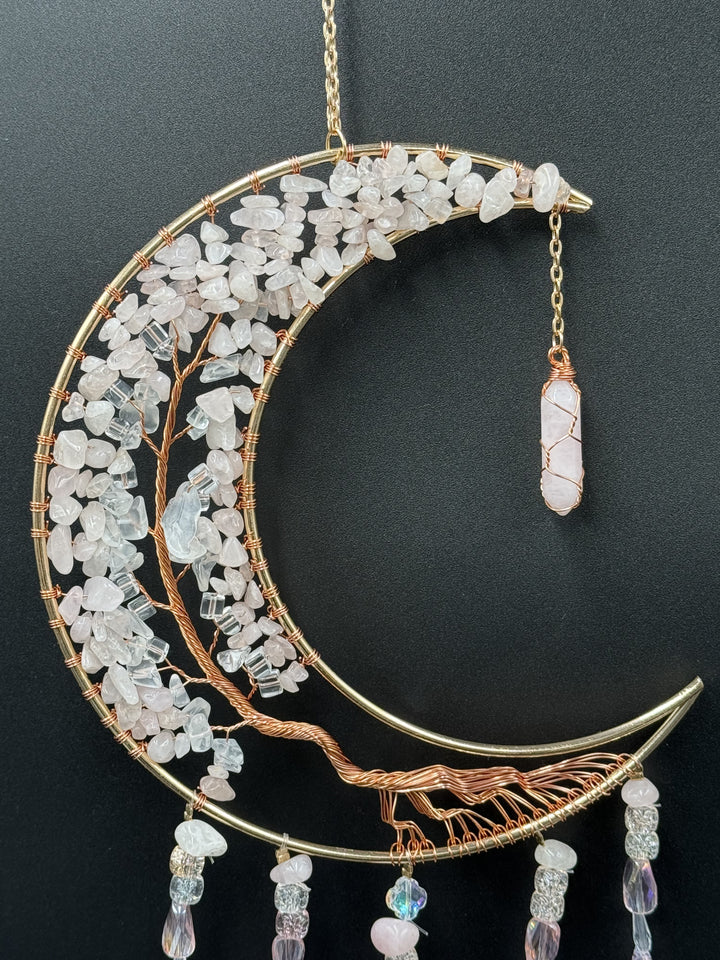 Rose Quartz Moon Dream Catcher / Sun Catcher