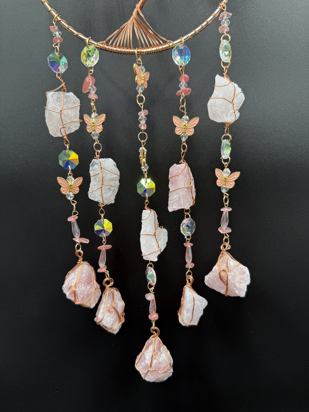 Rose Quartz with Butterflies Dreamcatcher Sun catcher