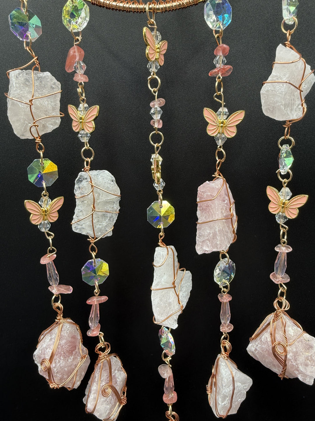 Rose Quartz with Butterflies Dreamcatcher Sun catcher