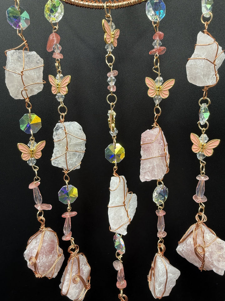 Rose Quartz with Butterflies Dreamcatcher Sun catcher