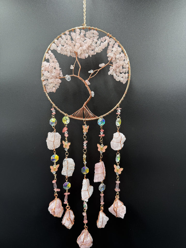 Rose Quartz with Butterflies Dreamcatcher Sun catcher