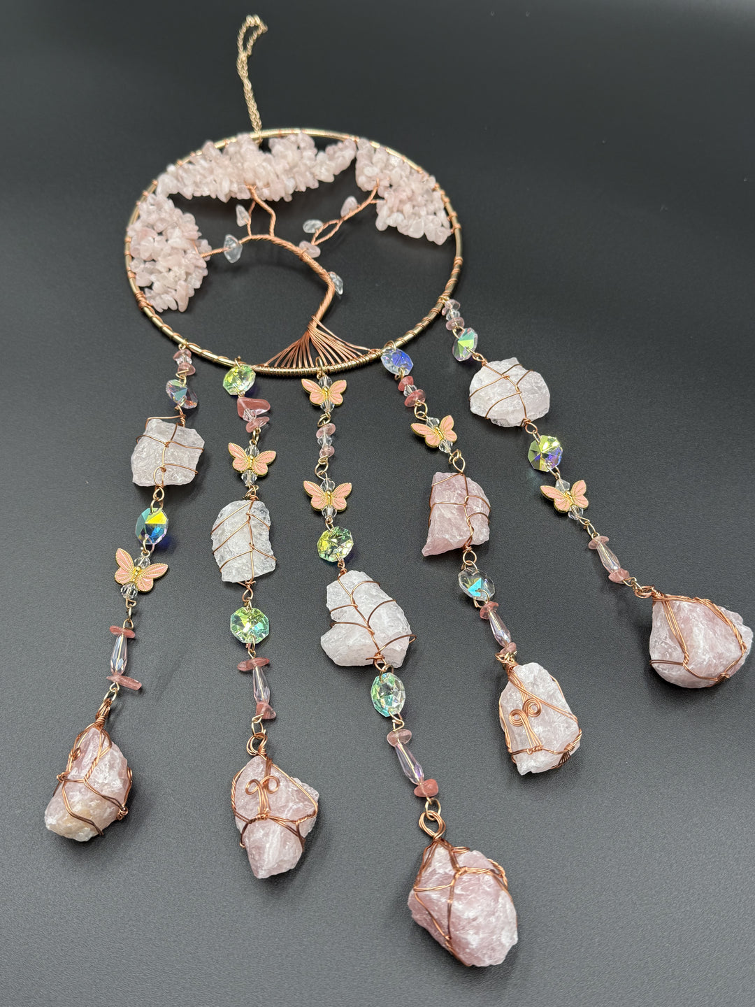 Rose Quartz with Butterflies Dreamcatcher Sun catcher