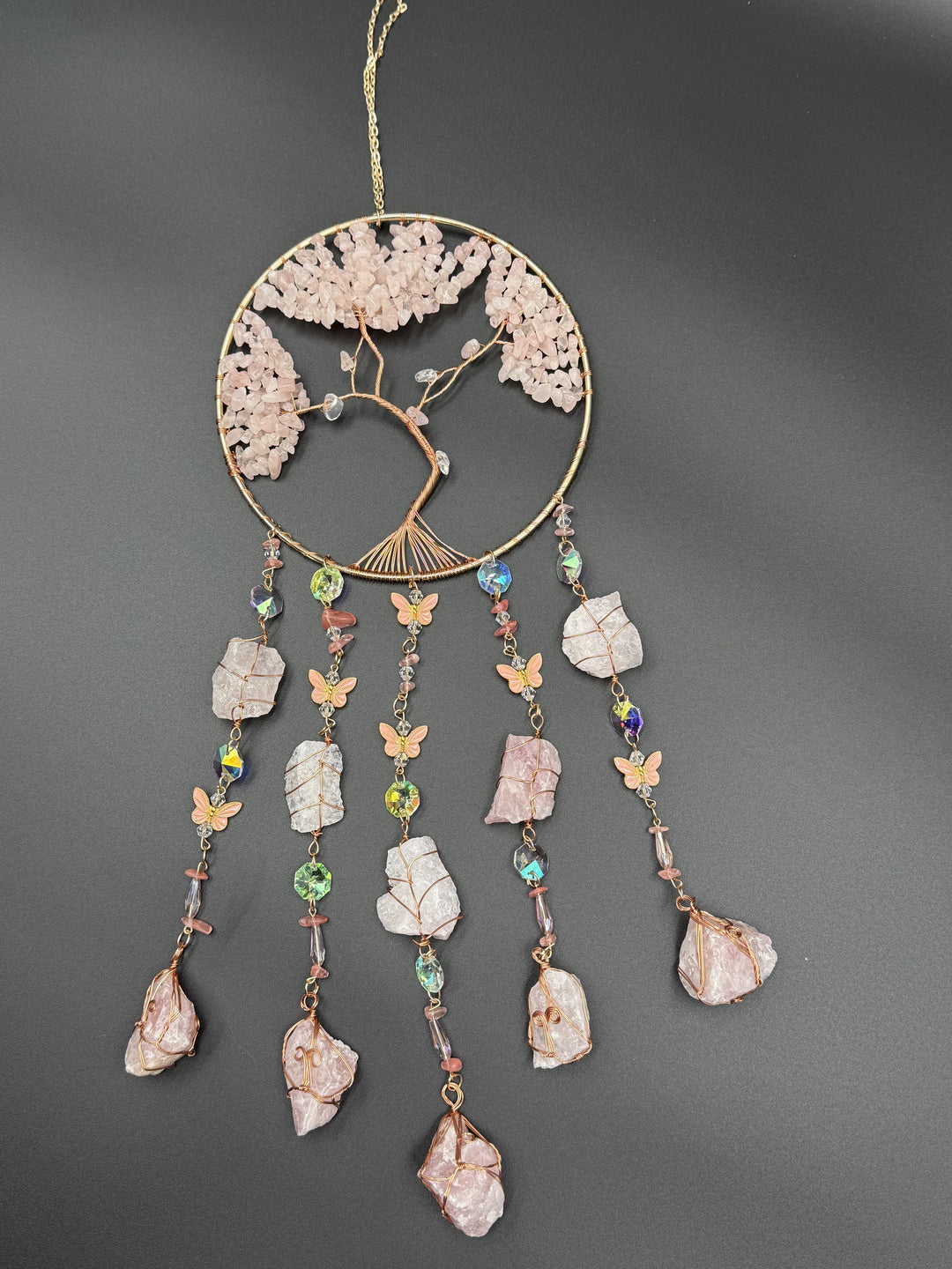 Rose Quartz with Butterflies Dreamcatcher Sun catcher
