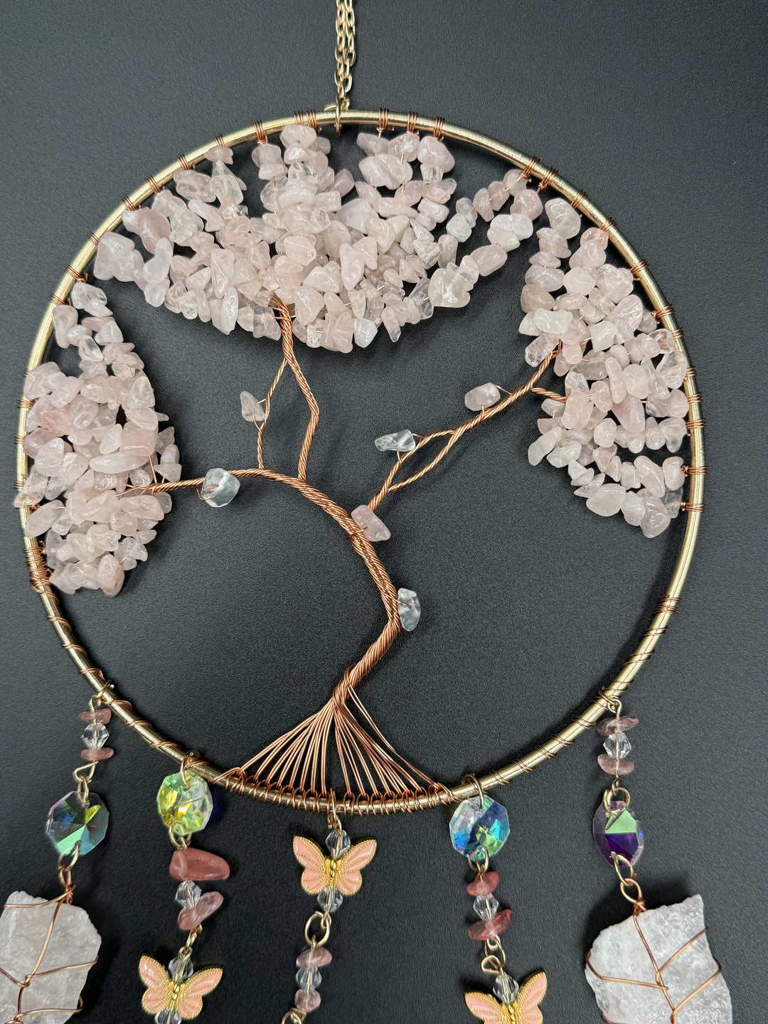 Rose Quartz with Butterflies Dreamcatcher Sun catcher
