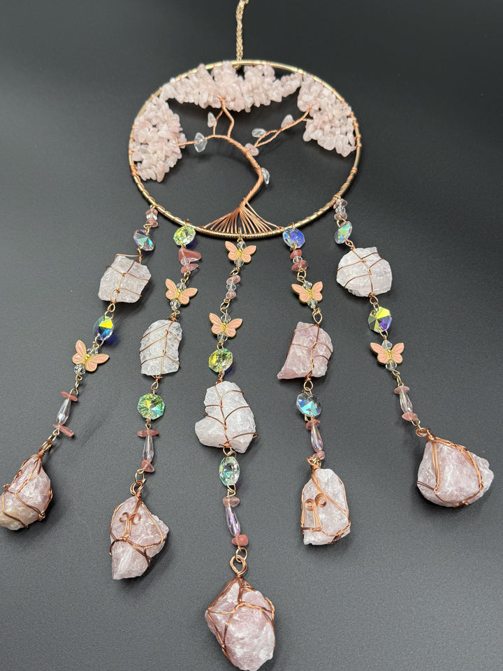 Rose Quartz with Butterflies Dreamcatcher Sun catcher