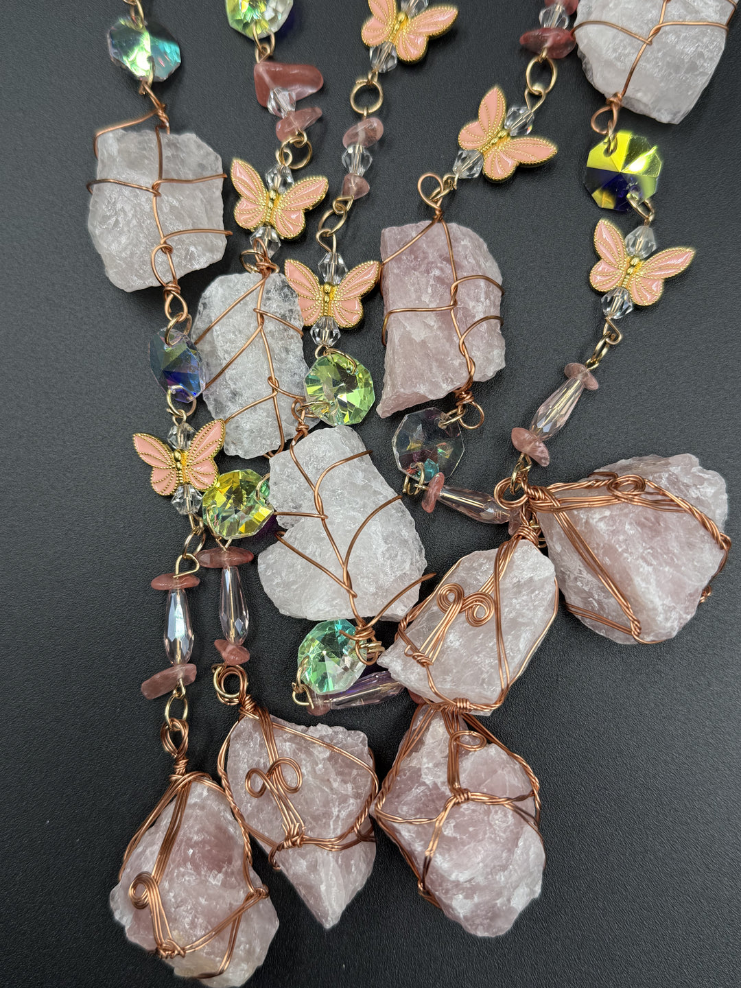 Rose Quartz with Butterflies Dreamcatcher Sun catcher