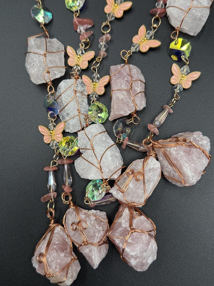 Rose Quartz with Butterflies Dreamcatcher Sun catcher