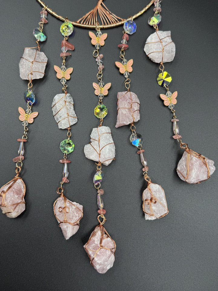Rose Quartz with Butterflies Dreamcatcher Sun catcher