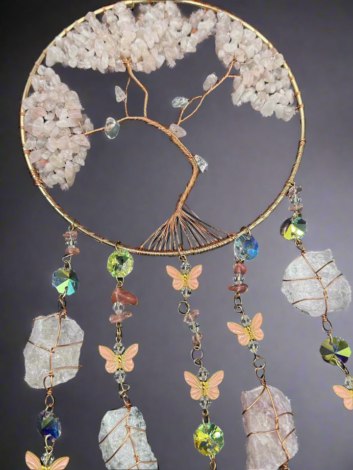 Rose Quartz with Butterflies Dreamcatcher Sun catcher