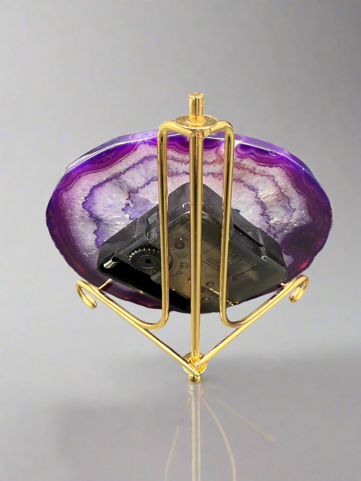 Natural Agate Slice Clock with Golden Stand