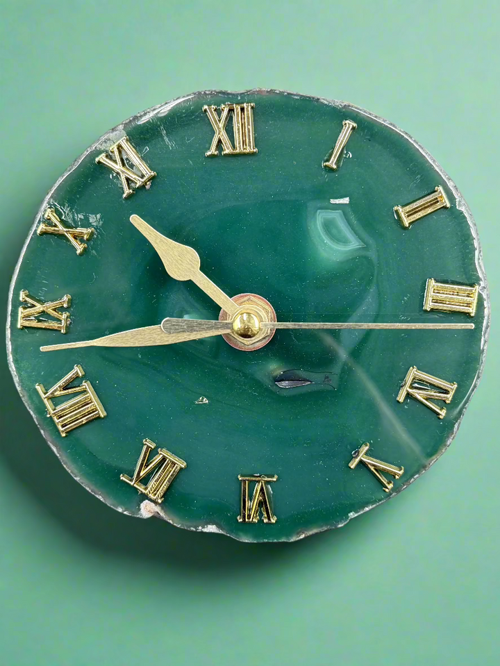 Natural Agate Slice Clock with Golden Stand