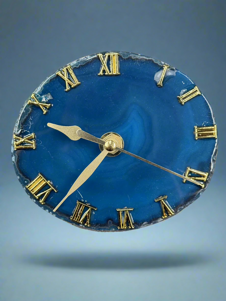 Natural Agate Slice Clock with Golden Stand