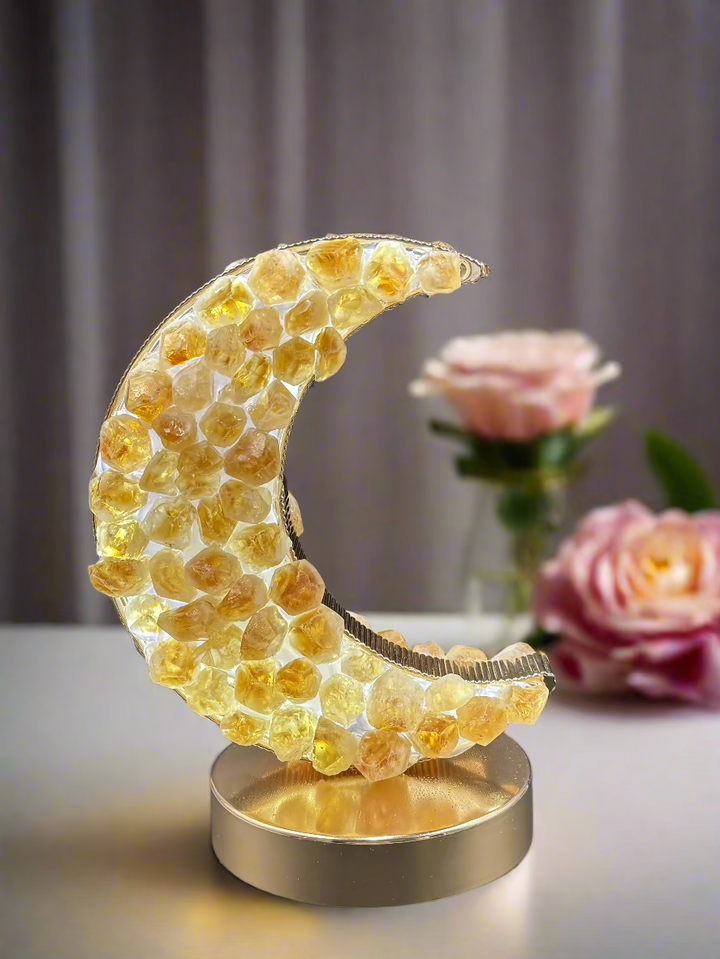 Celestial Glow Natural Citrine Crescent Moon Night Light