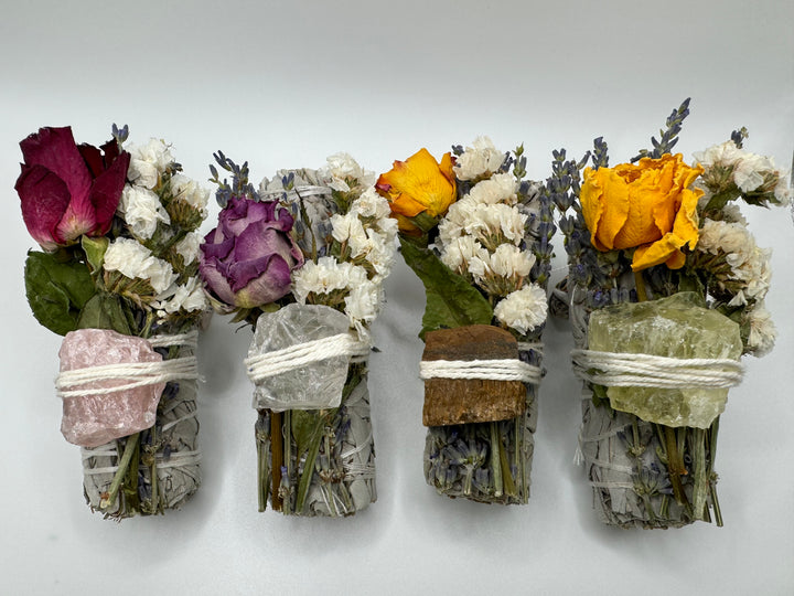 Exquisite Sage Sticks with Roses and Crystals (Set of 8 Sticks)