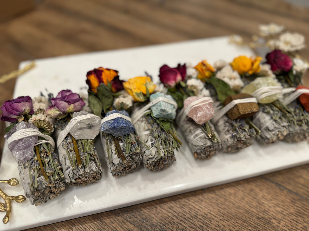 Exquisite Sage Sticks with Roses and Crystals (Set of 8 Sticks)