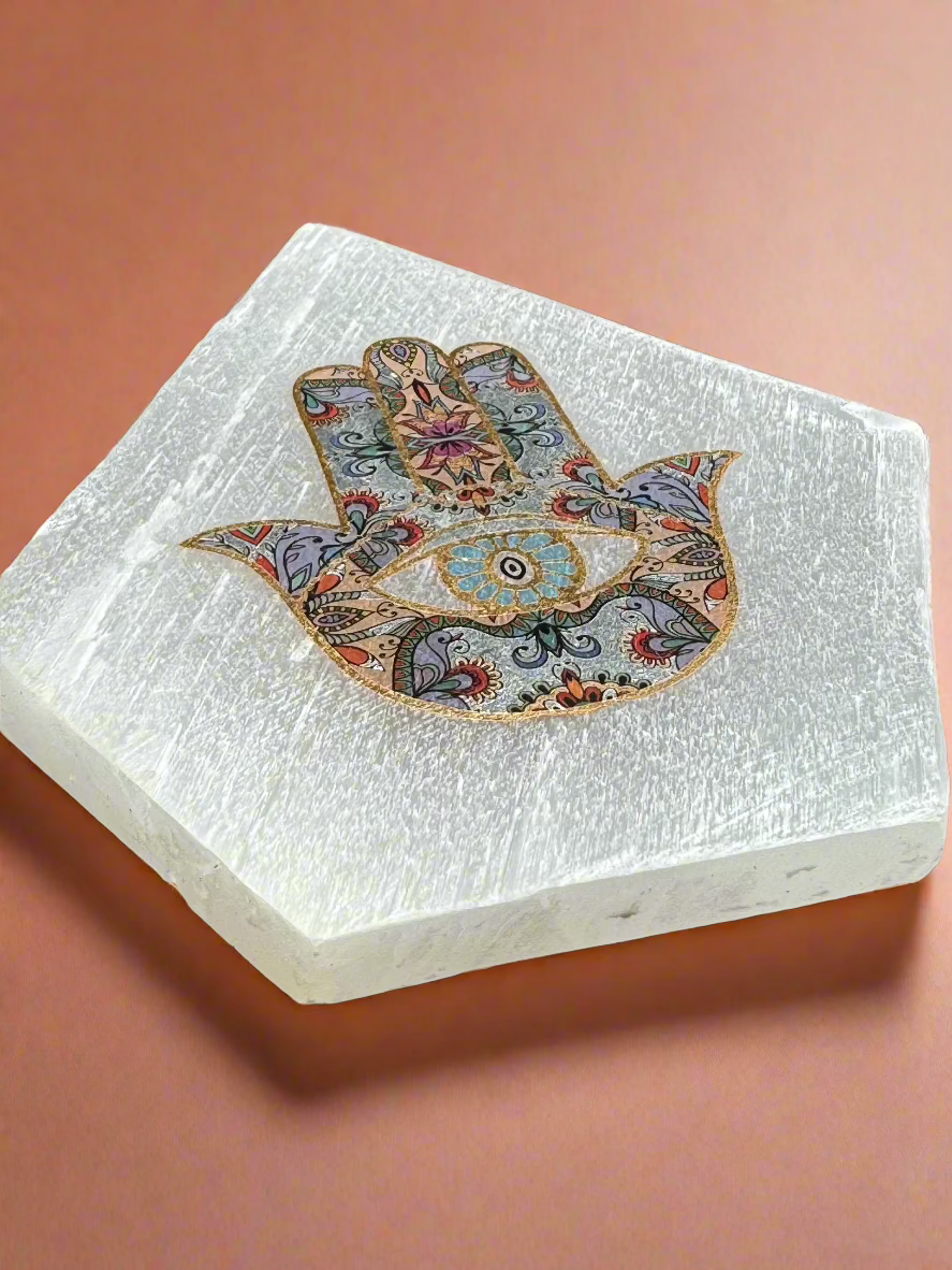 Selenite Serenity - Hamsa Hand of Protection Plus a Free Stand