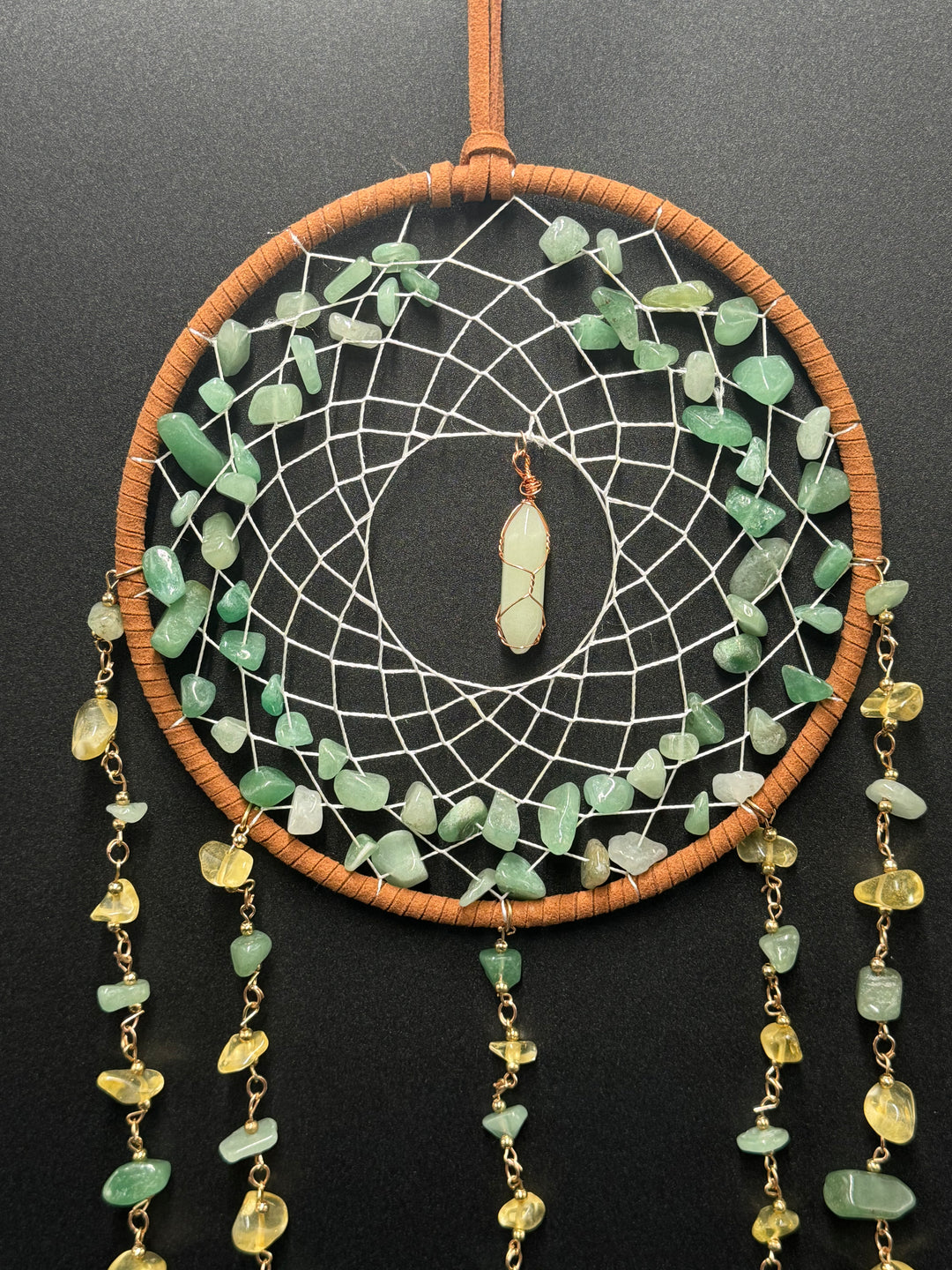 Green Aventurine, Agate & Fluorite Crystal Dreamcatcher Sun catcher
